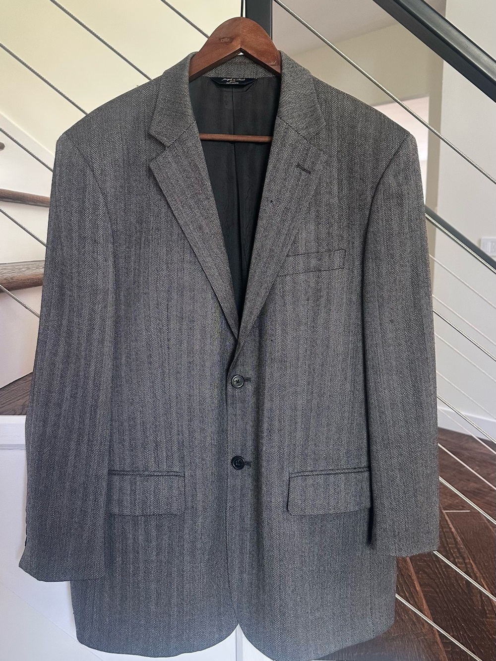 Joseph Feiss Gold Grey Herringbone Wool Blazer Sport Coat  | Size: 42 Regular